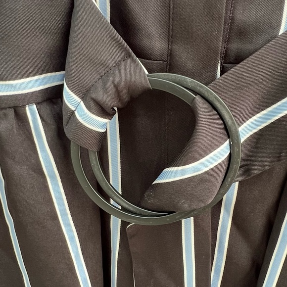 Vince Camuto sz L blue & white striped button up dress w/ short sleeves & belt - Picture 5 of 7